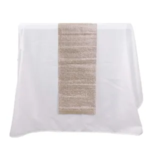 10"x108" Champagne Diamond Rhinestone Mesh Table Runner, Crystal Rhinestone Ribbon Bling Roll