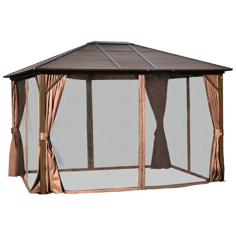 12x10 ft Steel Hardtop Patio Gazebo with Curtains and Mesh Net