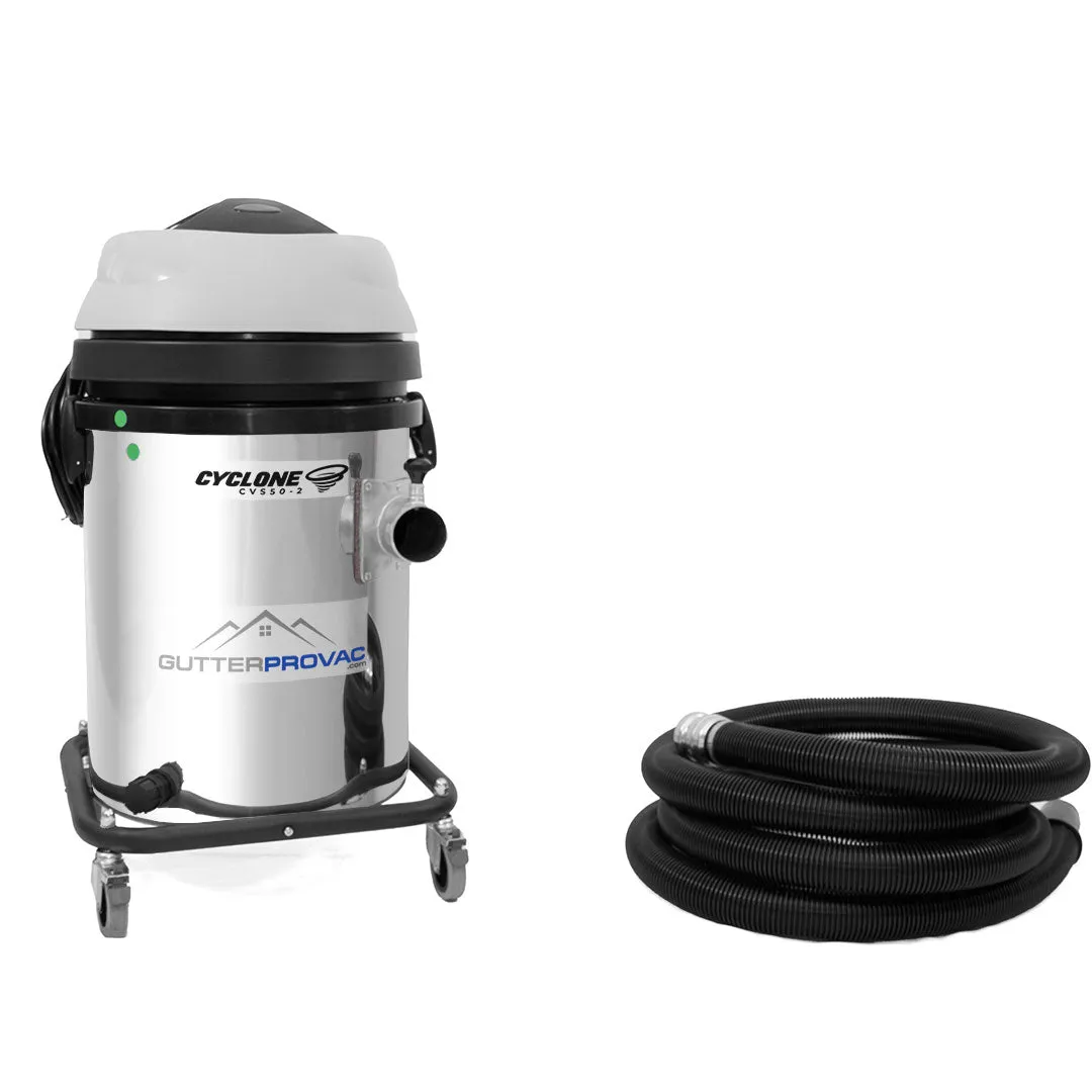 13 Gallon Cyclone 2400W Stainless Steel Domestic Gutter Vacuum with 20 Foot Aluminum Poles and Bag