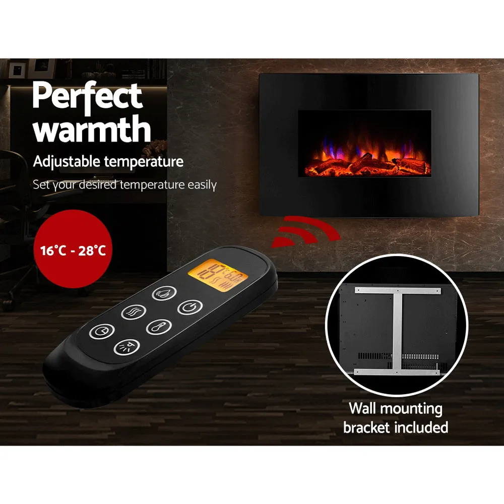 2000W Curved Glass Electric Fireplace Heater, Devanti