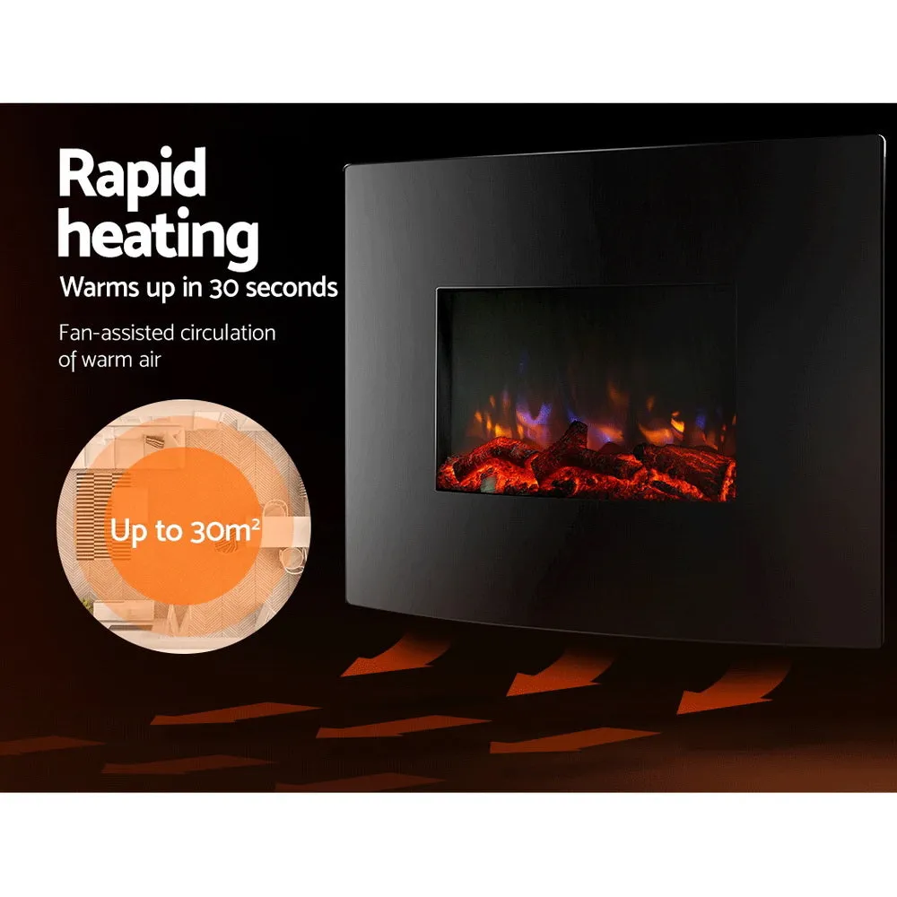 2000W Curved Glass Electric Fireplace Heater, Devanti