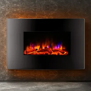 2000W Curved Glass Electric Fireplace Heater, Devanti