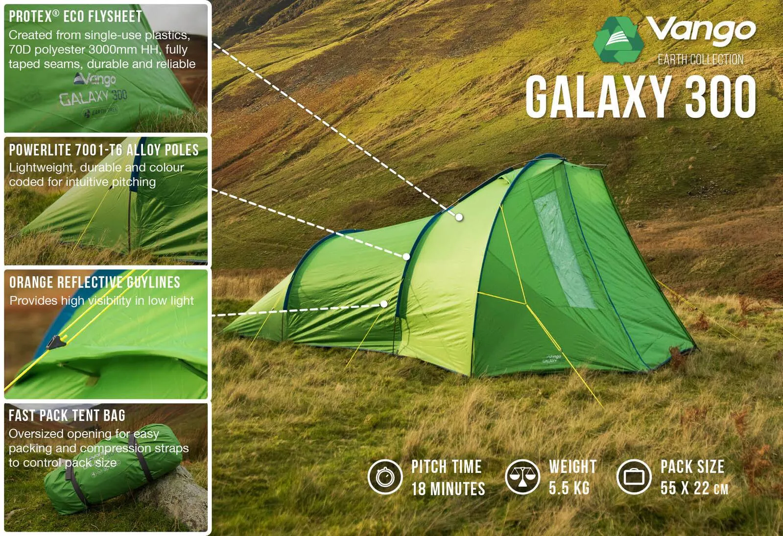 3 Person Tent - Galaxy 300 - 5.55kg by Vango