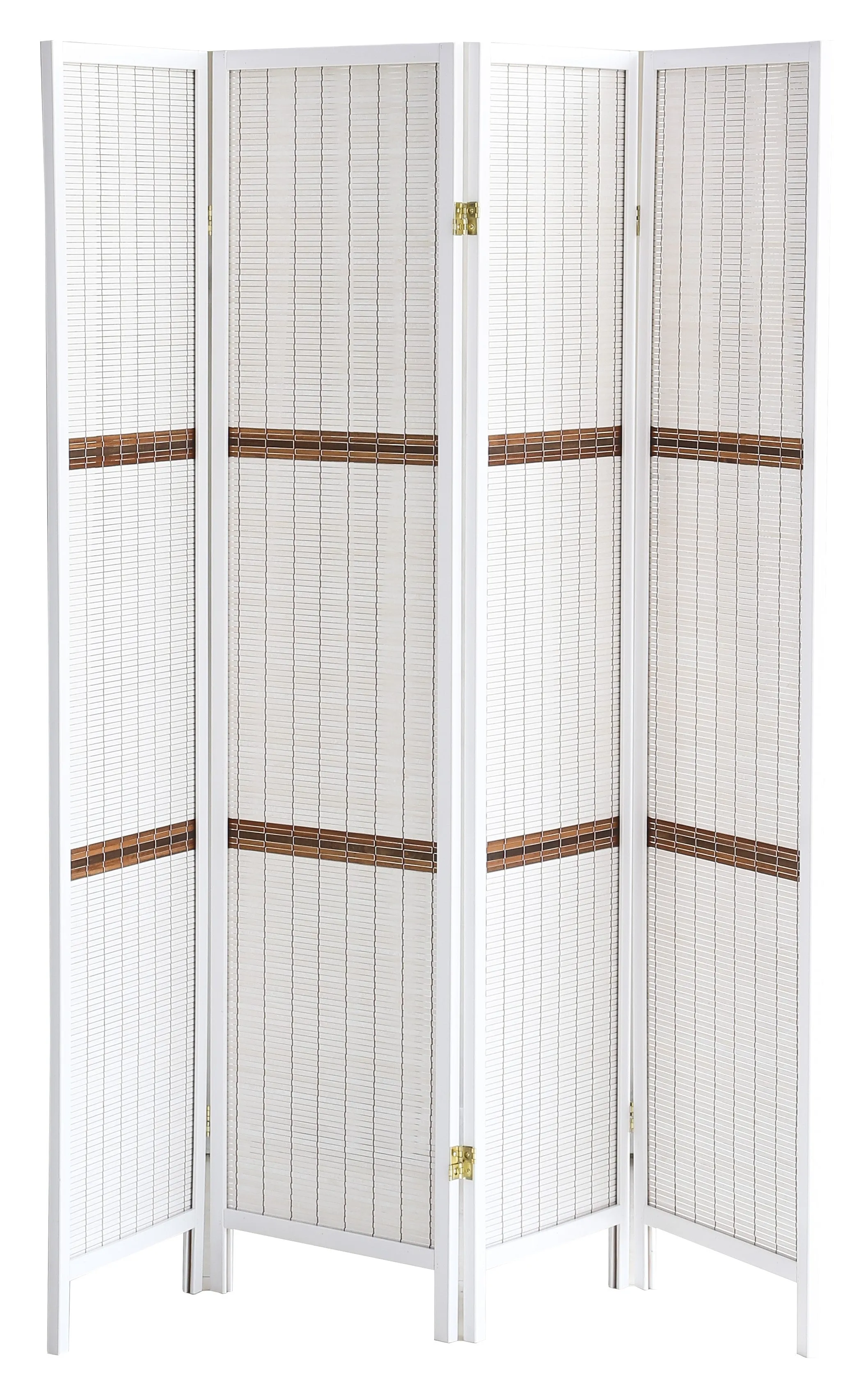 AFT-Woven Wooden Room Divider and Folding Privacy Screen 4 Panel Foldable 7401-4 White