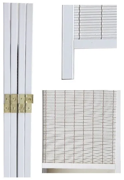 AFT-Woven Wooden Room Divider and Folding Privacy Screen 4 Panel Foldable 7401-4 White