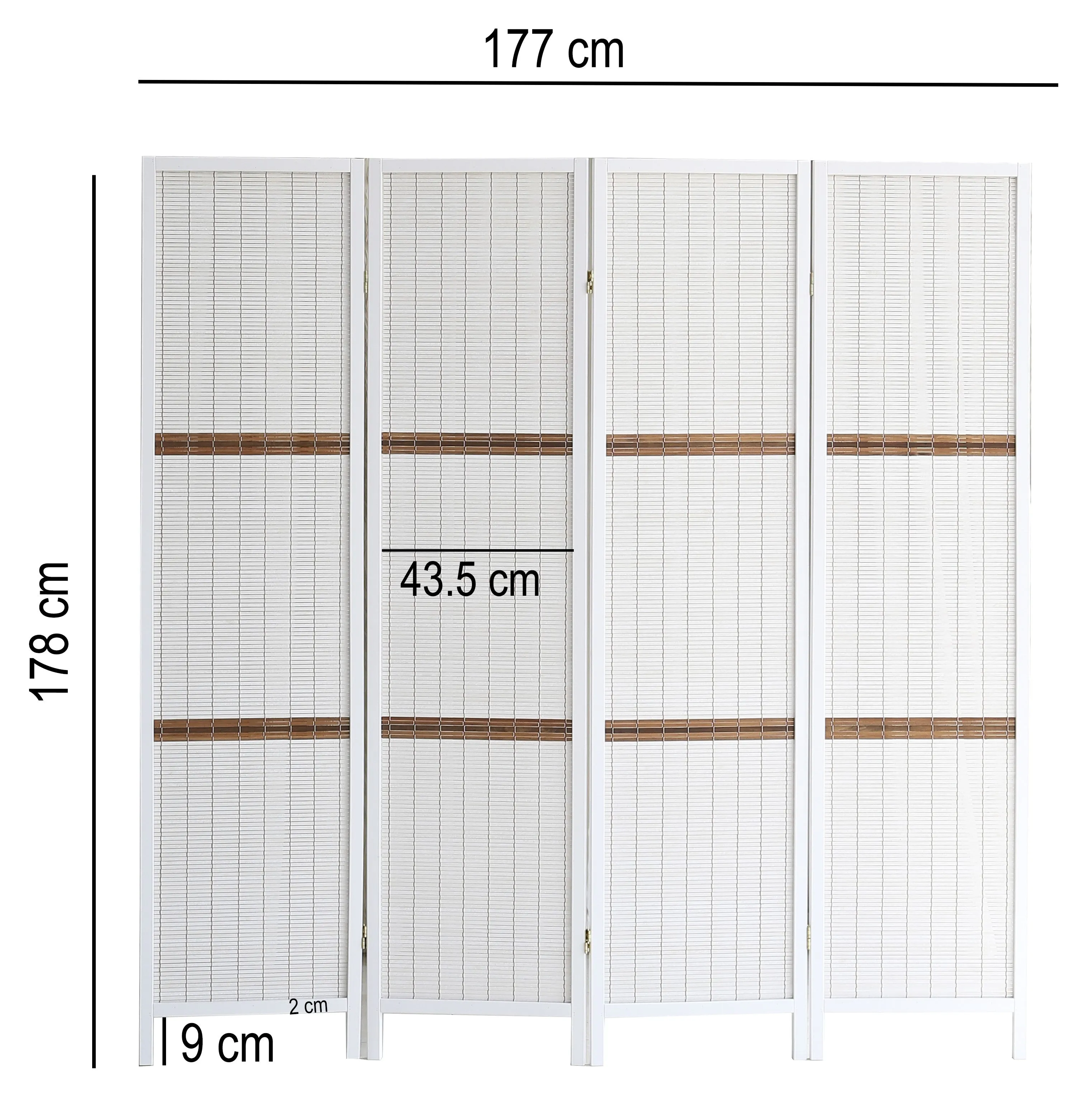 AFT-Woven Wooden Room Divider and Folding Privacy Screen 4 Panel Foldable 7401-4 White