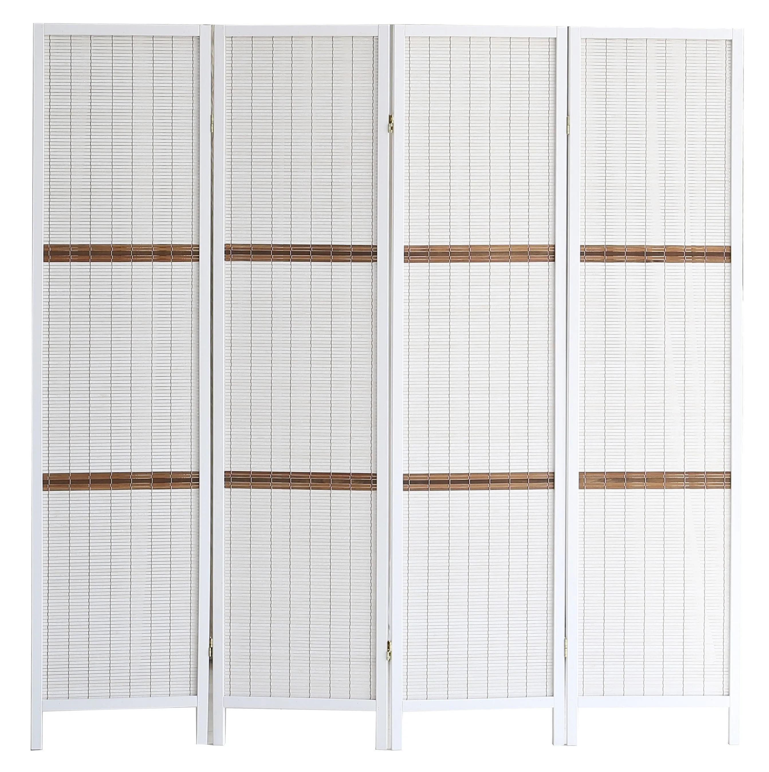 AFT-Woven Wooden Room Divider and Folding Privacy Screen 4 Panel Foldable 7401-4 White