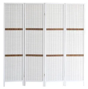 AFT-Woven Wooden Room Divider and Folding Privacy Screen 4 Panel Foldable 7401-4 White