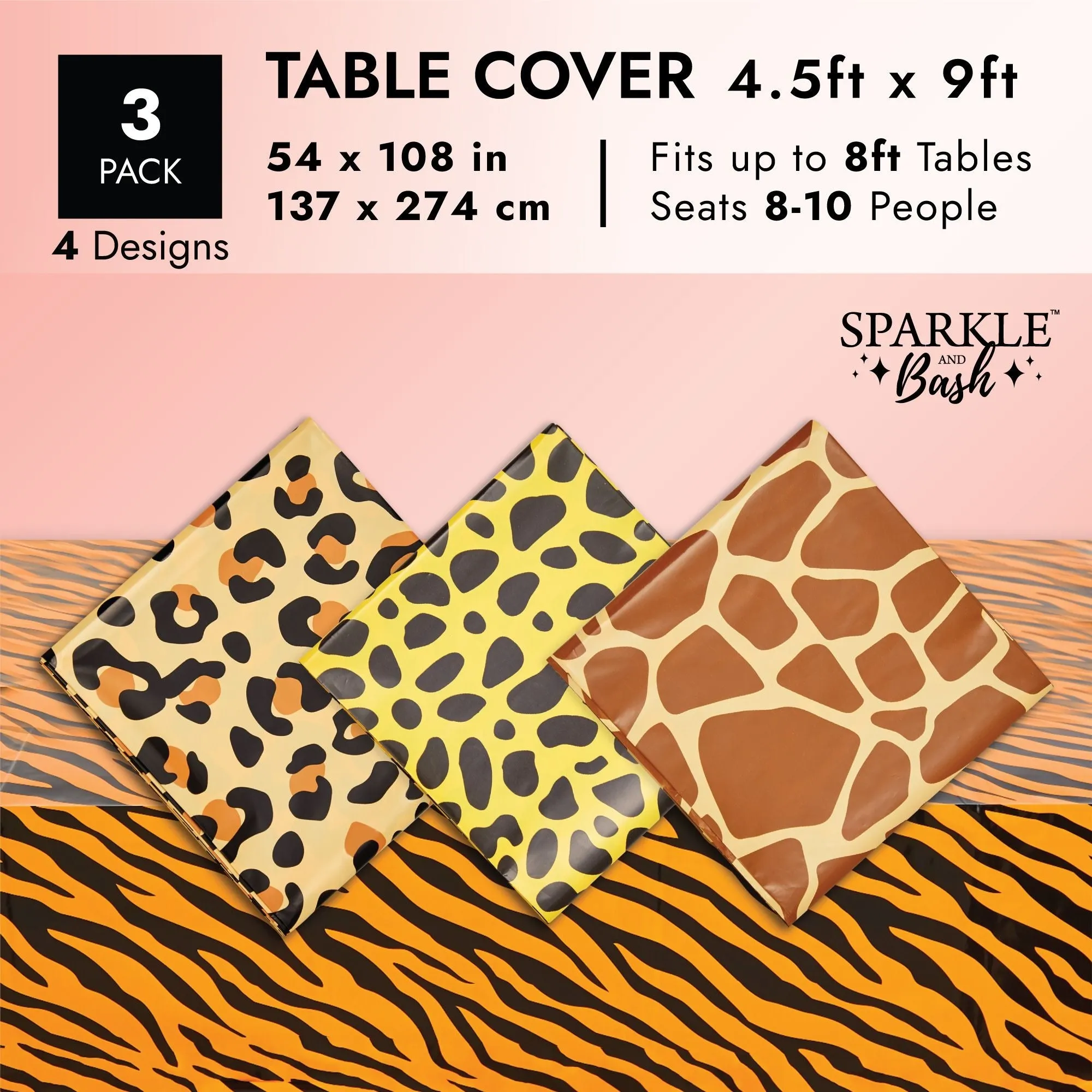 Animal Print Tablecloths for Jungle Safari Birthday Party (54x108 In, 4 Pack)