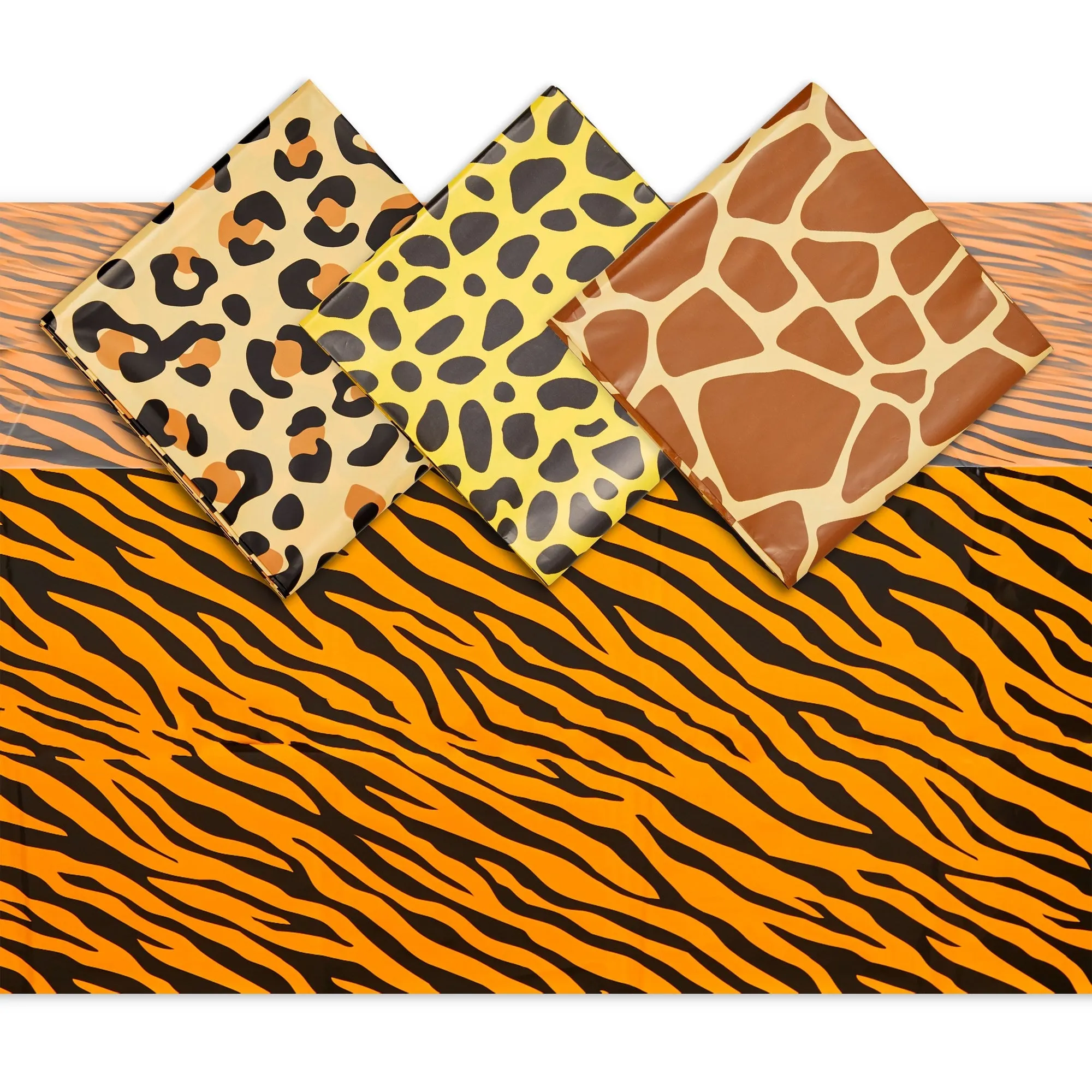 Animal Print Tablecloths for Jungle Safari Birthday Party (54x108 In, 4 Pack)