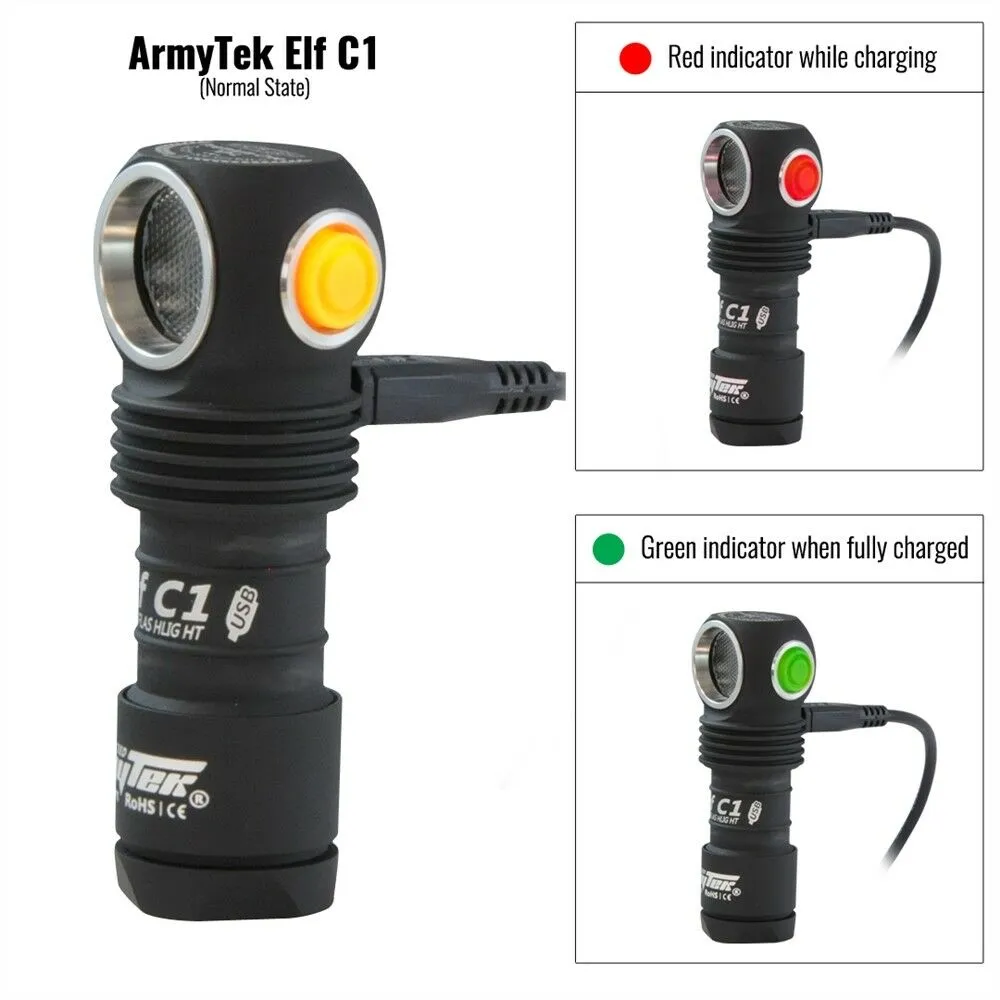 ArmyTek Elf C1 Warm 980 Lumen Rechargeable Headlamp / Flashlight CREE XP-L LED 18350 Battery Included