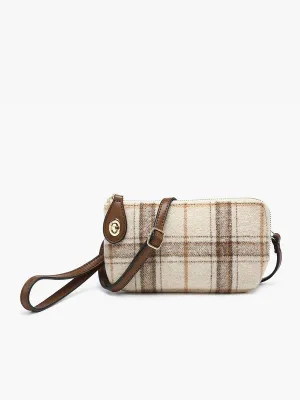 Beige Kendall Plaid Crossbody/Wristlet w/ Twist Lock Closure