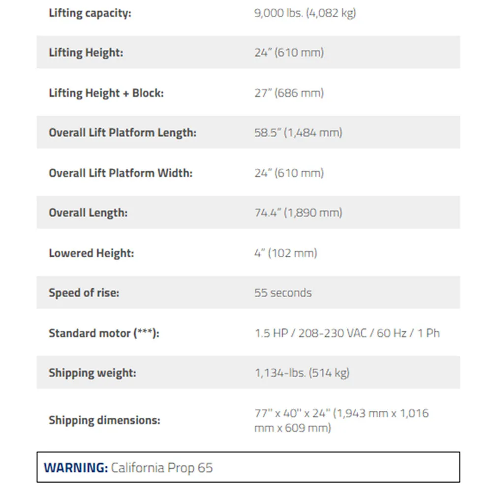 BendPak P9000LTF / 9,000lb Capacity Low Rise Lift