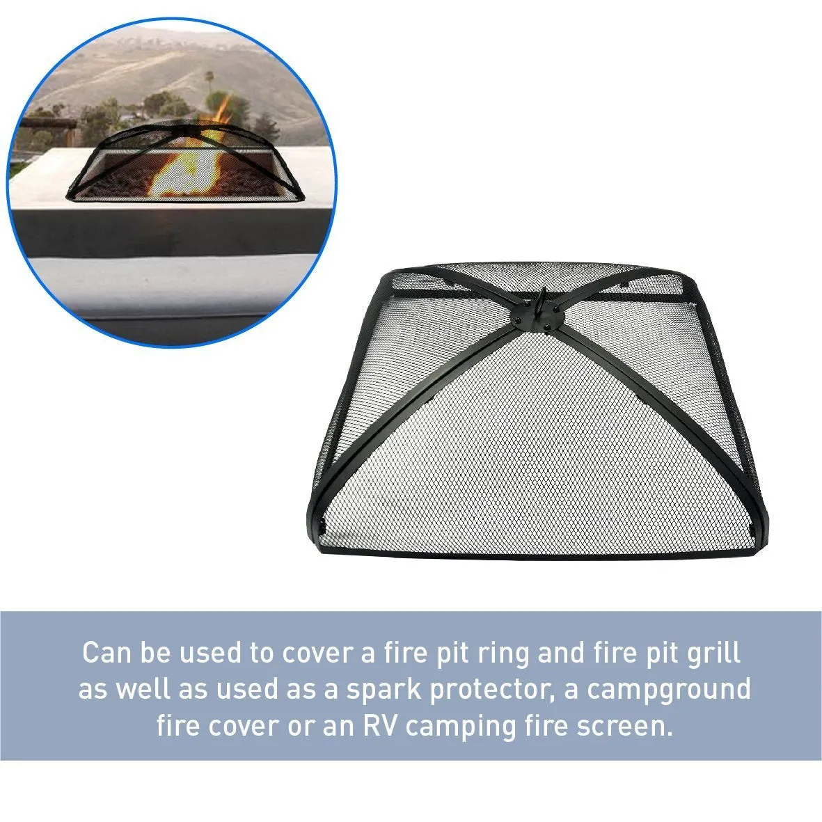 EasyGo FIRE SCREEN &ndash; FIRE PIT COVER &ndash; FIRE SCREEN PROTECTOR (21&quot; Square)