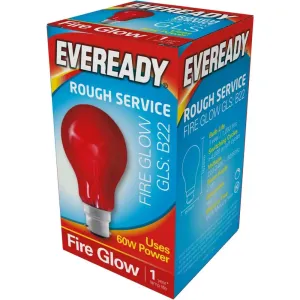 Eveready Rough Service Red Fire Glow Bulb GLS B22 60W (Dimmable)