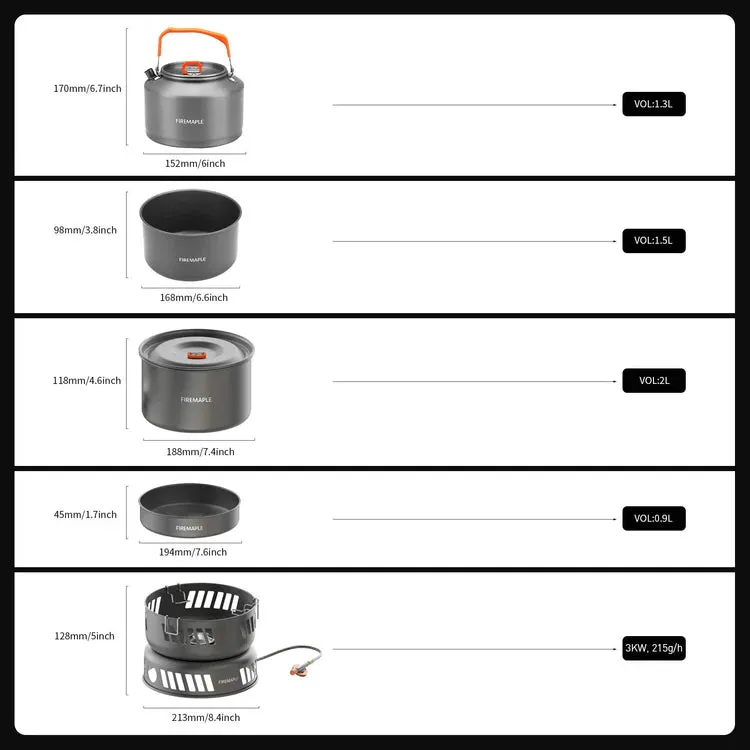 FIREMAPLE Cooking Kit W/gas Burner