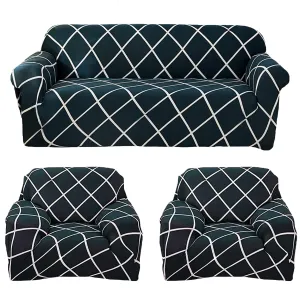 Gifts Island® Sofa Cover 3 Seater and 2 Seater Fully Covered Universal 5 Seater Sofa Cover Non-Slip Sticky Elastic Stretchable Sofa Set Slipcover Protector for (3 1 1 Seater), Peacock Grill