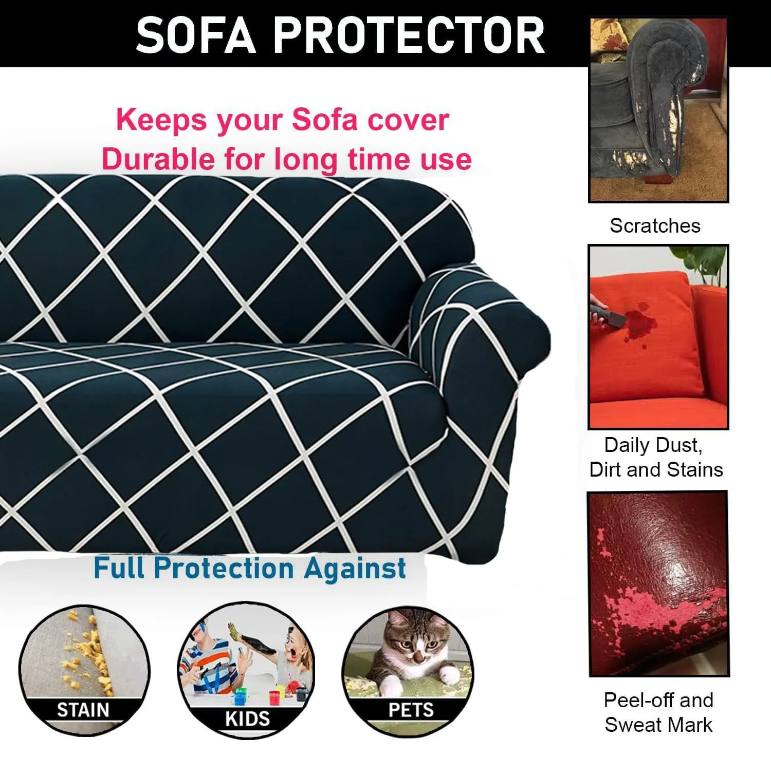 Gifts Island® Sofa Cover 3 Seater and 2 Seater Fully Covered Universal 5 Seater Sofa Cover Non-Slip Sticky Elastic Stretchable Sofa Set Slipcover Protector for (3 1 1 Seater), Peacock Grill