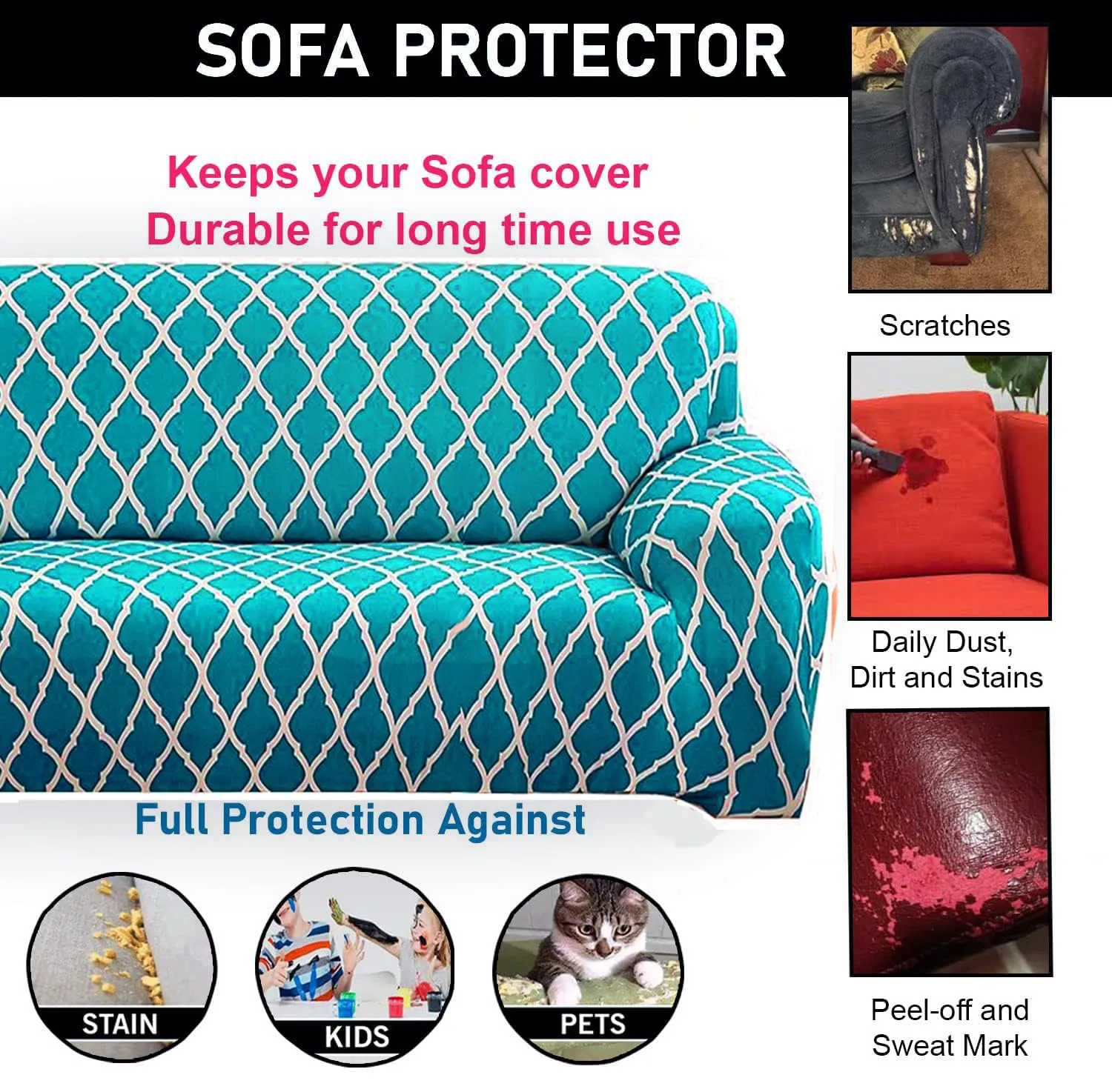 Gifts Island® Sofa Cover 3 Seater and 2 Seater Fully Covered Universal 5 Seater Sofa Cover Non-Slip Sticky Elastic Stretchable Sofa Set Slipcover Protector for (3 1 1 Seater),Teal Blue Diamond