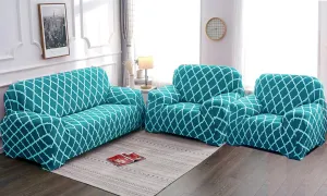 Gifts Island® Sofa Cover 3 Seater and 2 Seater Fully Covered Universal 5 Seater Sofa Cover Non-Slip Sticky Elastic Stretchable Sofa Set Slipcover Protector for (3 1 1 Seater),Teal Blue Diamond