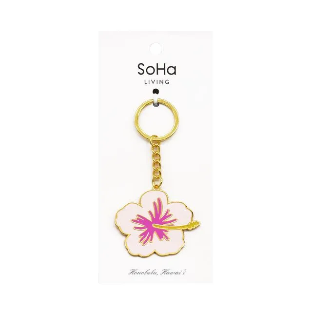 Hibiscus Pink Enamel Keychain