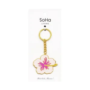 Hibiscus Pink Enamel Keychain