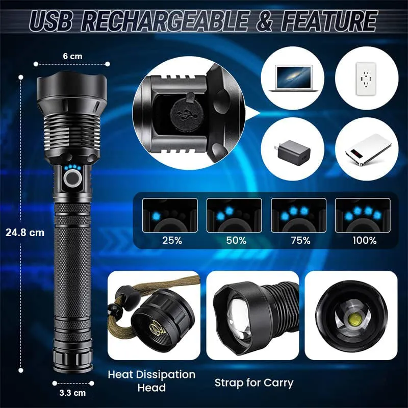 High Lumen LED Rechargeable Super Bright Torch Flashlight-27CM