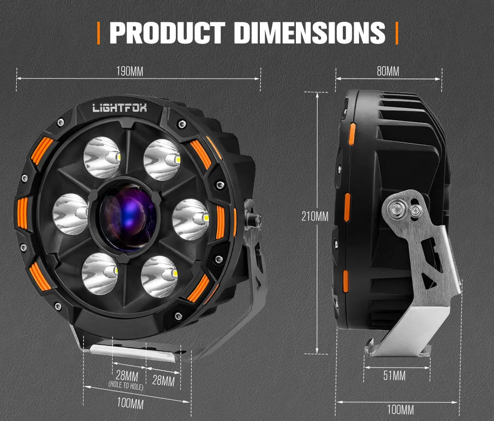 Lightfox 7inch LED Driving Light 1 Lux @ 2,226m IP68 11,285 Lumen