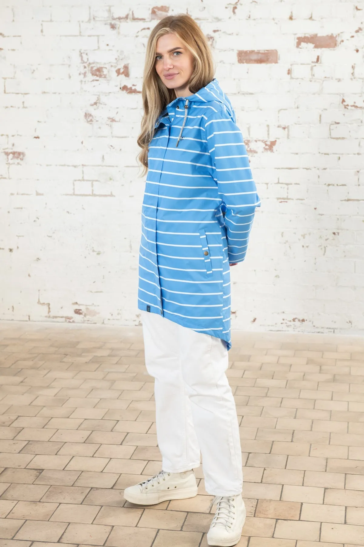 Long Beachcomber Jacket - Azure Blue Stripe