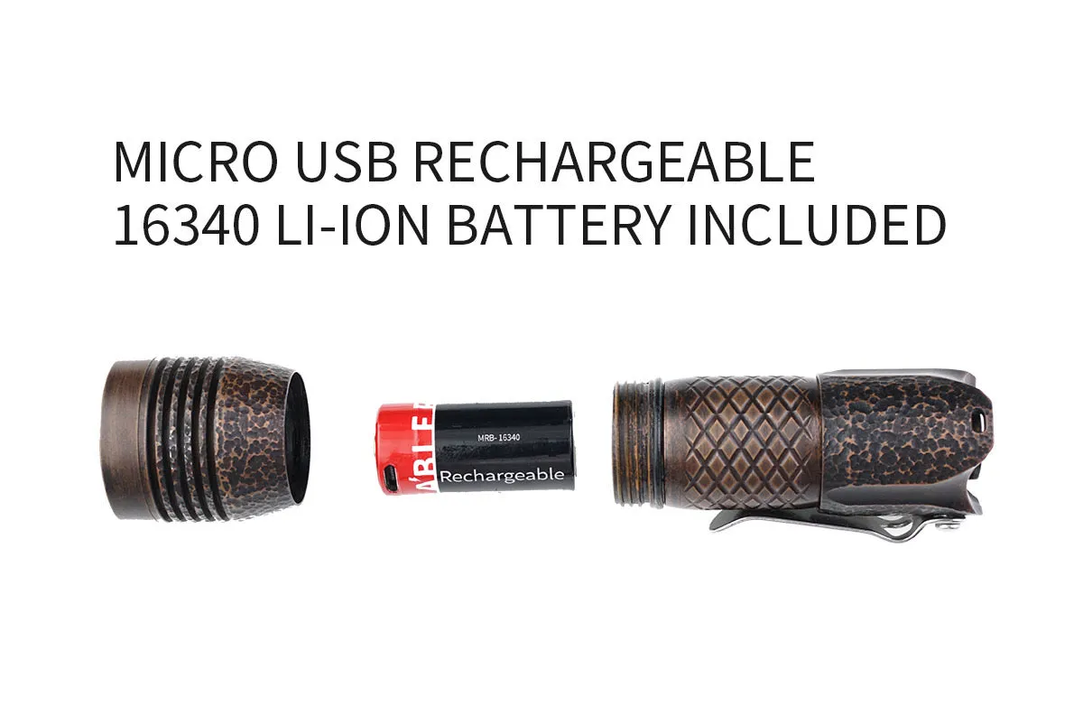 MecArmy PS16 Copper Rock 2000 Lumen Limited Edition EDC Flashlight 1 *16340 Micro-USB Battery