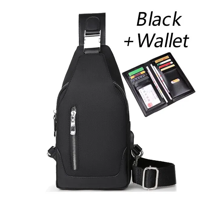 Men USB Charging Multilayer Shoulder Crossbody Bags