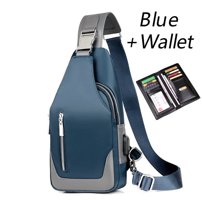 Men USB Charging Multilayer Shoulder Crossbody Bags