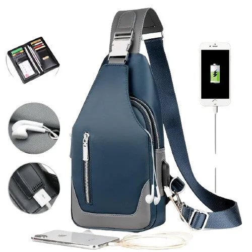 Men USB Charging Multilayer Shoulder Crossbody Bags