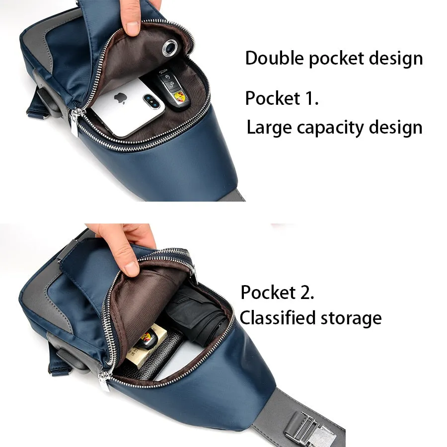 Men USB Charging Multilayer Shoulder Crossbody Bags