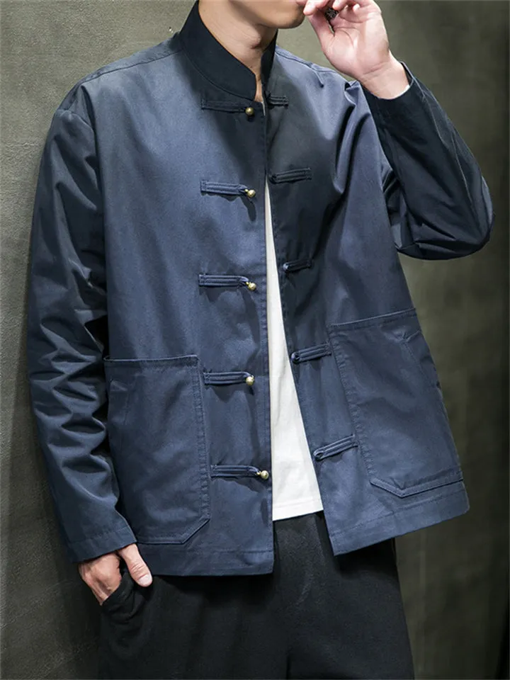 Men's Casual Stand Collar Windproof Relaxed Fit Jacket