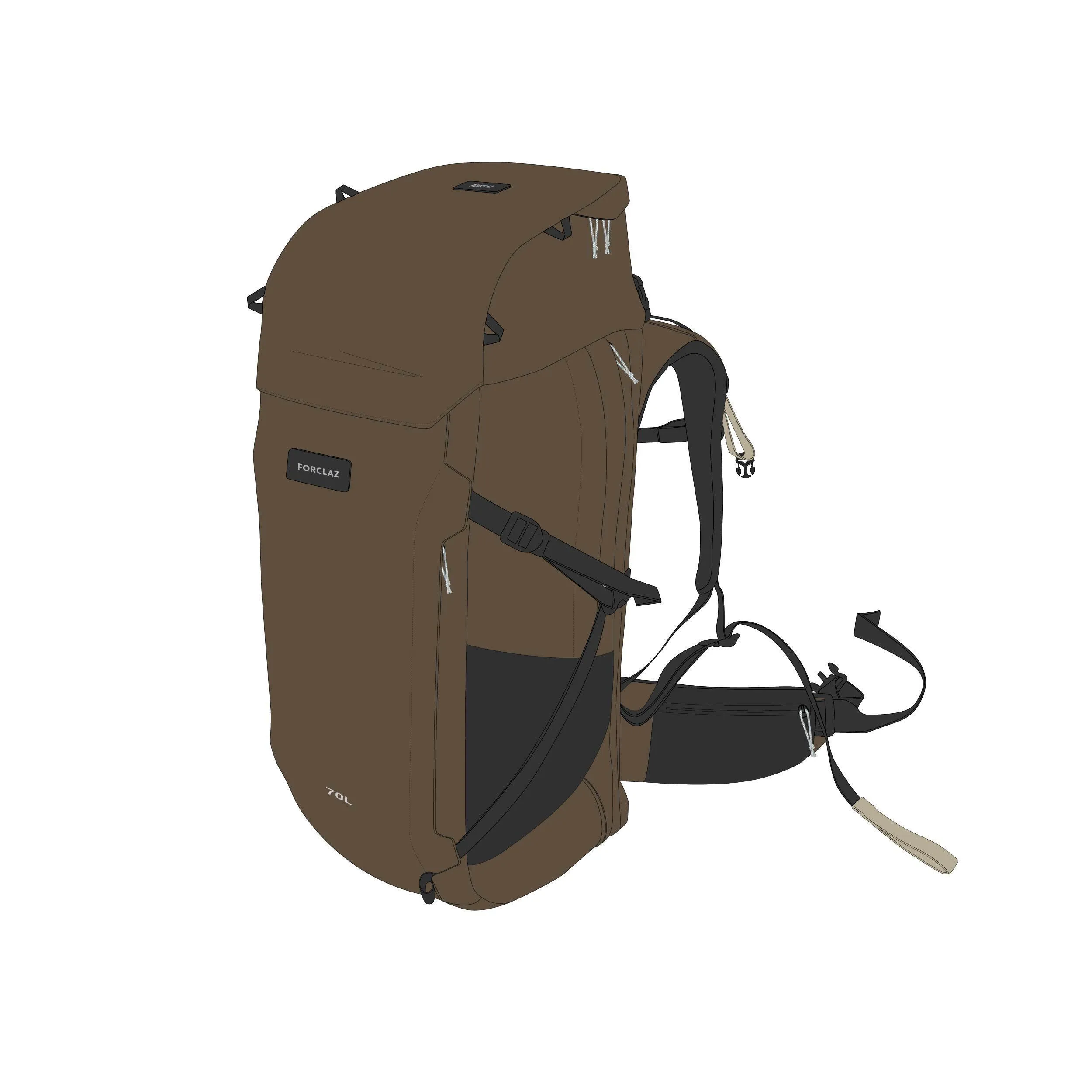 Premium Mens Forclaz Travel 900 Hiking Backpack, 76L Capacity, Khaki