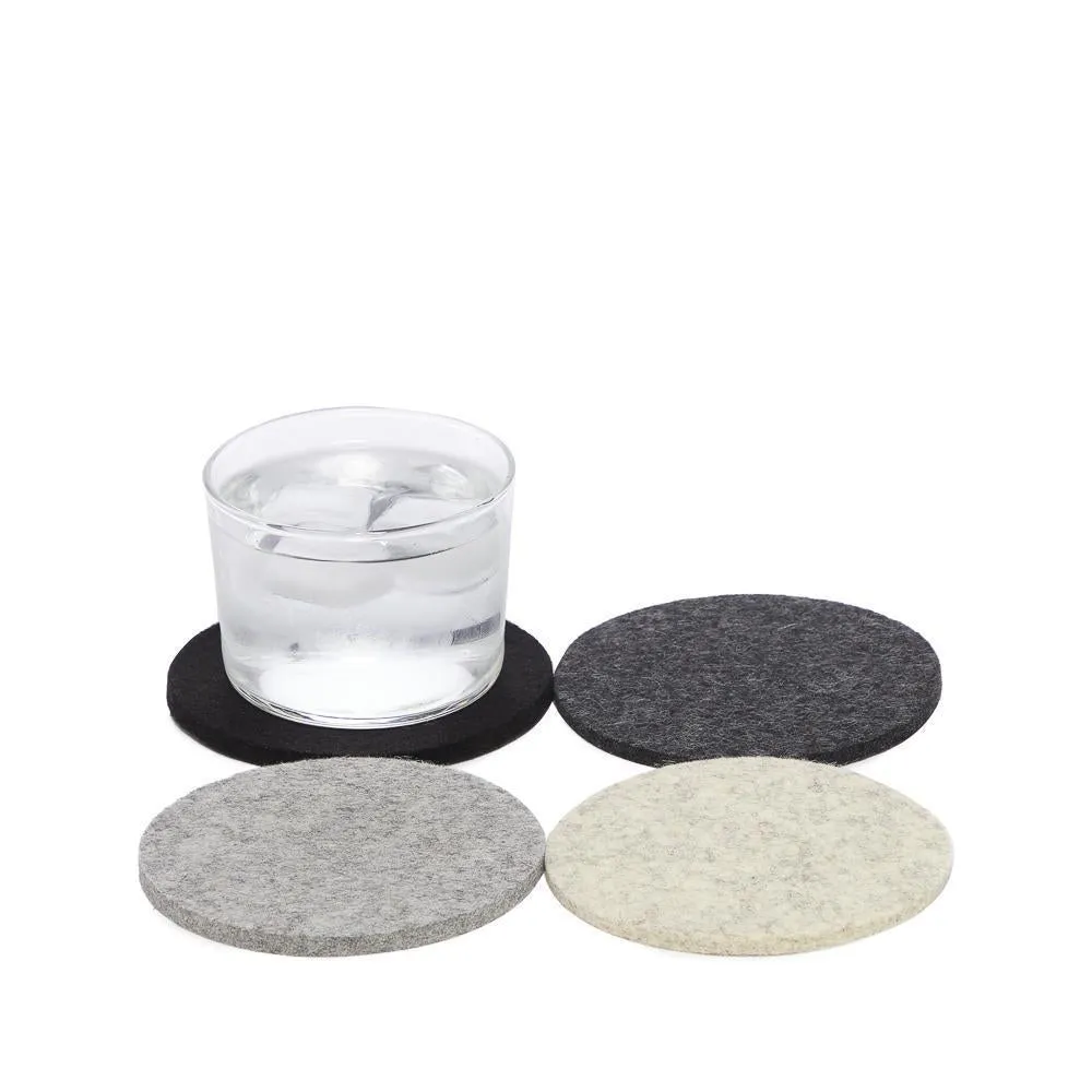 Merino wool felt round coasters, Noir, set of 4