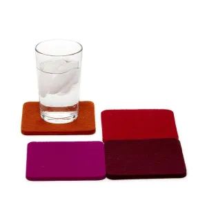 Merino wool felt square coasters, Bordeaux, set of 4