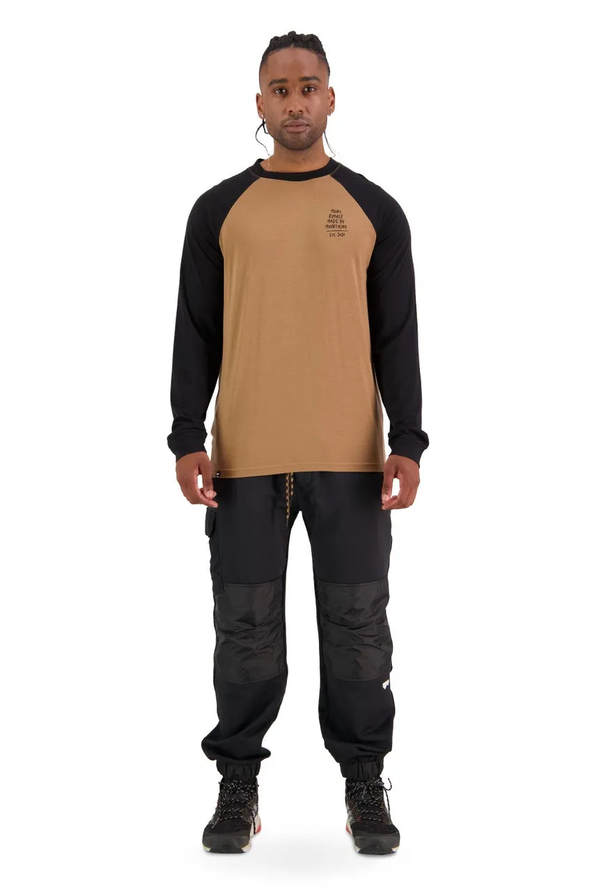 Mons Royale Icon Raglan Thermals Mens Graffiti Black / Toffee