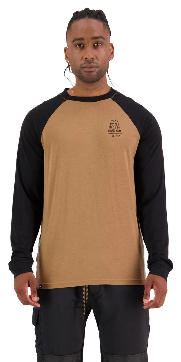 Mons Royale Icon Raglan Thermals Mens Graffiti Black / Toffee