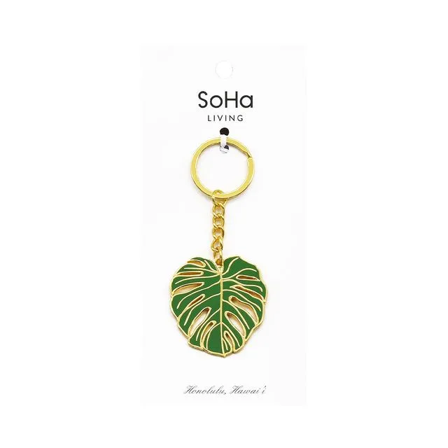 Monstera Green Enamel Keychain