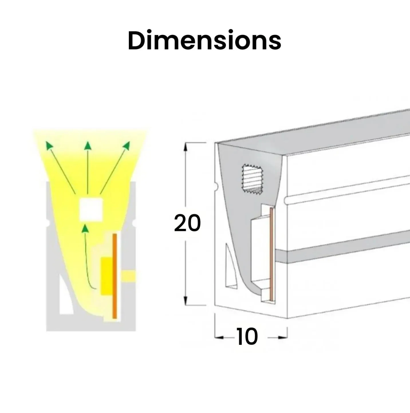 Natural White LED Neon Flex 4000K 24V 10x20mm IP68 Waterproof 10cm Cut