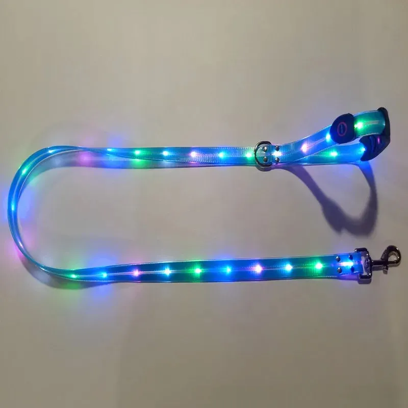 Pet Dog LED Light-Up Leash – USB Rechargeable, PVC & Webbing Glowing Leash for Night Walking