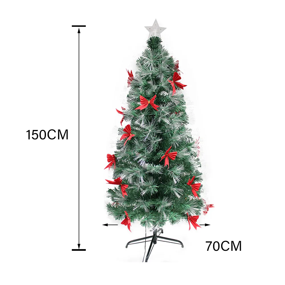 Red Bowknot Christmas Pre-Lit Fibre Optic Green Tree Multicolour Lights