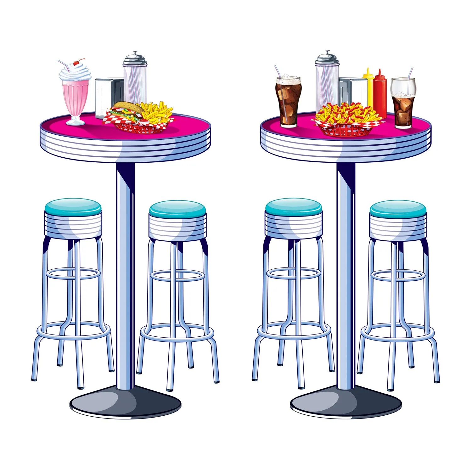 Soda Shop Tables & Stools Wall Props 161cm 2pk