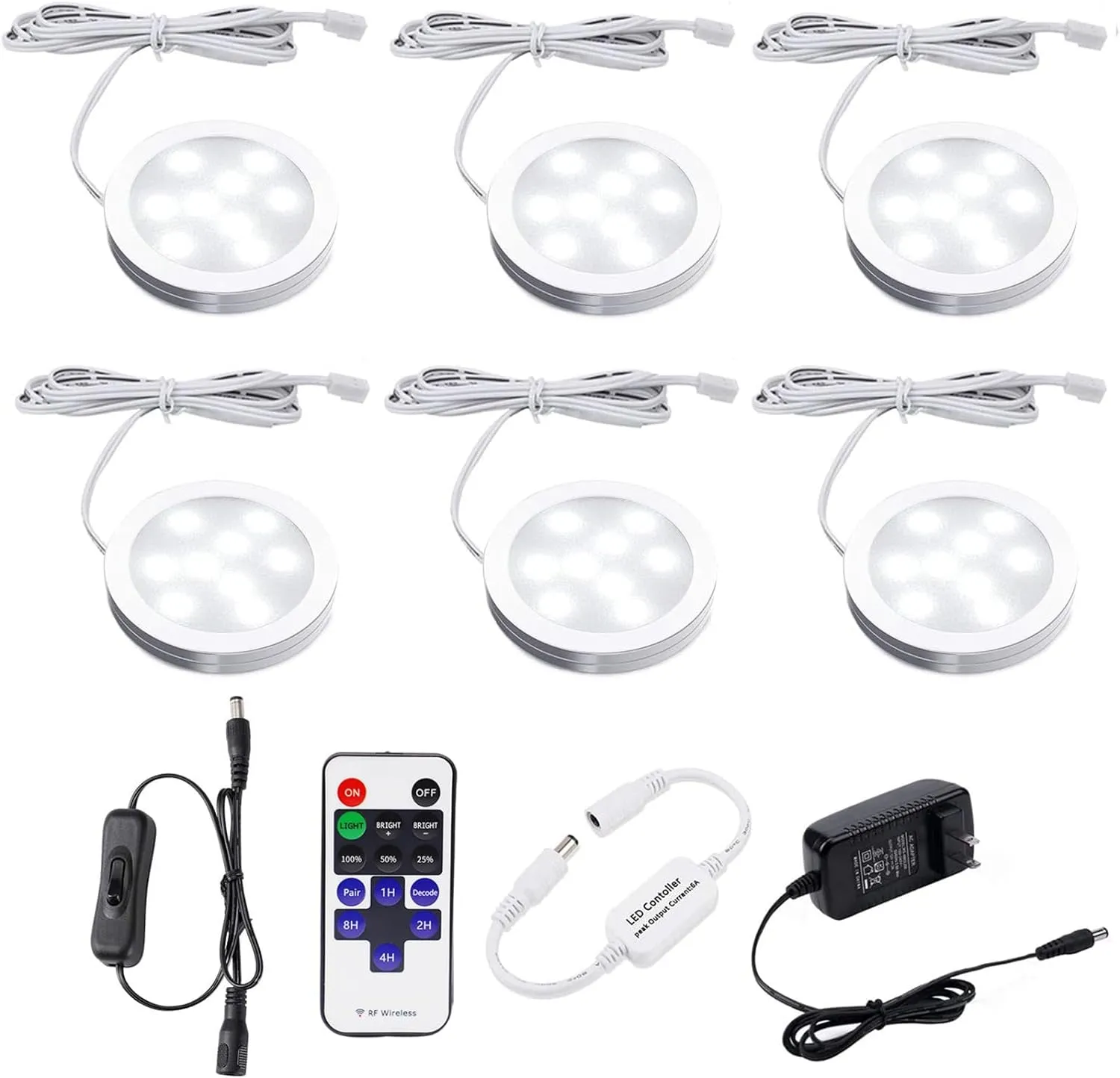 Spring LED under Cabinet Lighting Dimmable with RF Remote Control, 6 LED