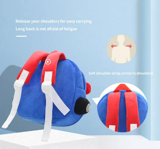 THE LITTLE LOOKERS Preschool Kids School Bags Cute Soft Plush Baby Backpack for Baby Boys, Baby Girls- Blue (Police Car)