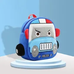 THE LITTLE LOOKERS Preschool Kids School Bags Cute Soft Plush Baby Backpack for Baby Boys, Baby Girls- Blue (Police Car)