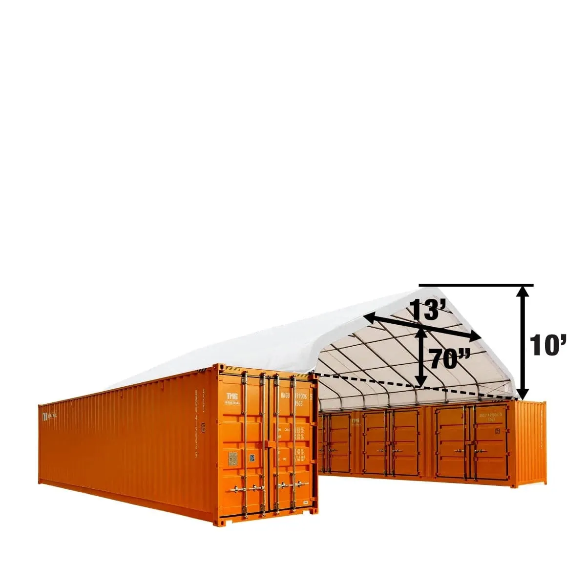 TMG Industrial 30' x 40' PE Fabric Pro Series Container Peak Roof Shelter, Fire Retardant, Water Resistant, UV Protected, TMG-ST3041CE(Previously TMG-ST3040CE)