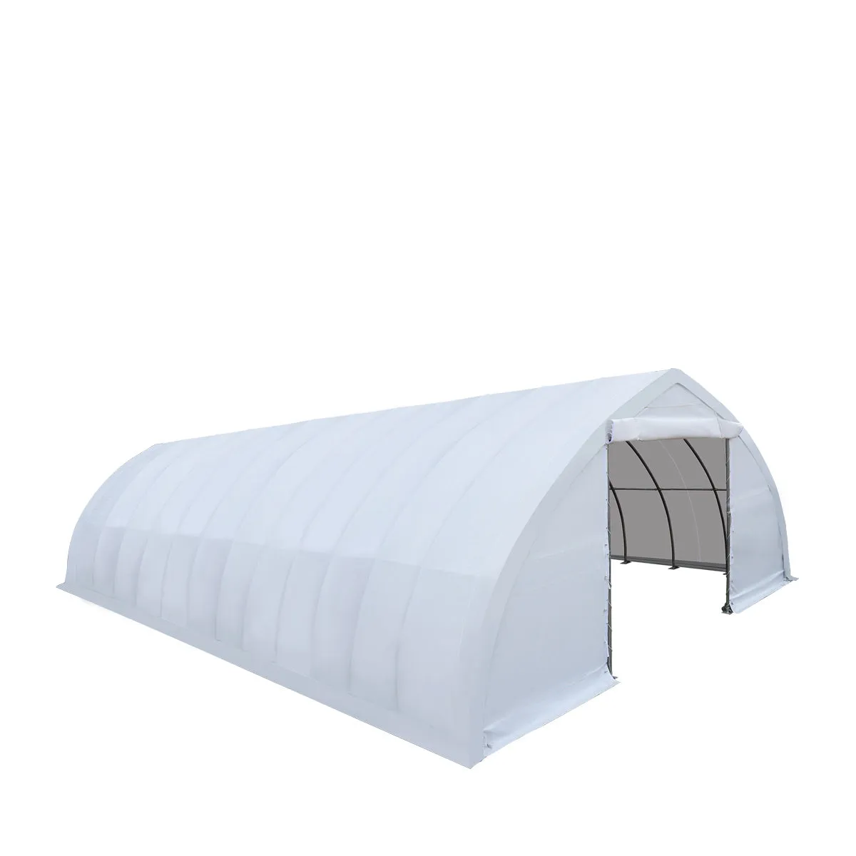 TMG Industrial 30' x 60' Peak Ceiling Storage Shelter with Heavy Duty 11 oz PE Cover & Drive Through Doors, TMG-ST3060E(Previously ST3060)